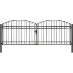 vidaXL Zauntor Doppelflügel Gewölbte Spitze Stahl 400 x 125 cm Schwarz