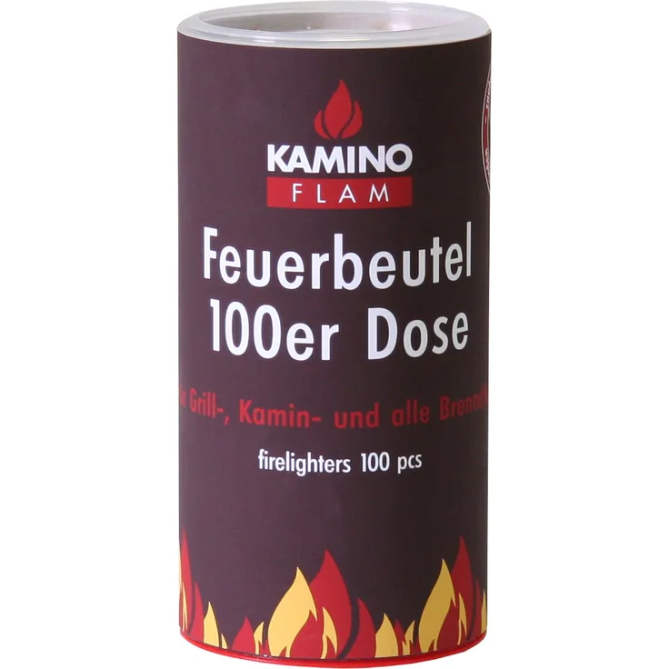 Kamino-Flam Anzündbeutel - 100 Stück Grillanzünder in der Dose - Kohleanzünder für Kamin, Grill & Ofen - Kaminanzünder für Kohle & Holz - Anzünder für Kaminofen