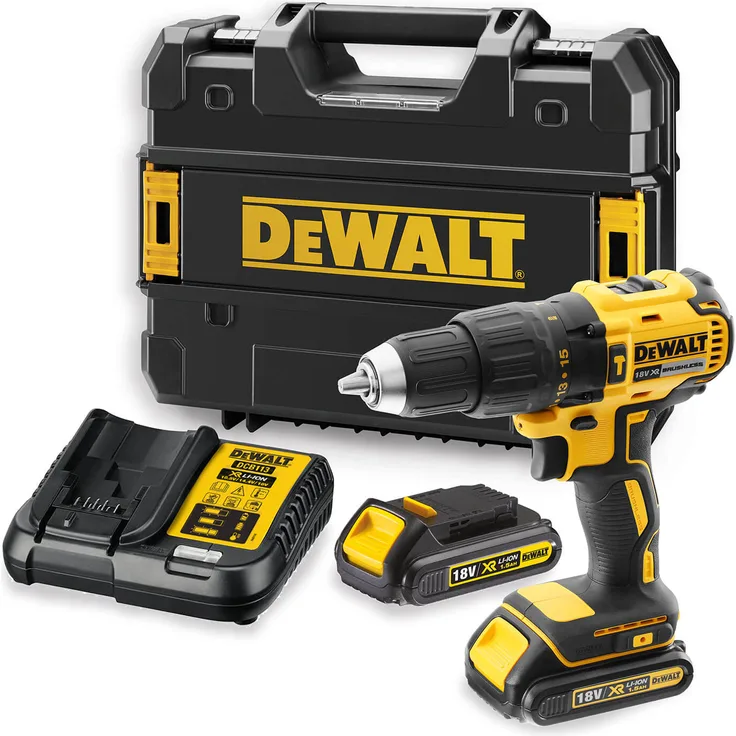 DeWalt 18V, 1,5Ah Schlagbohrschrauber-Schlagschrauber (bürstenlos, robustes Schnellspannfutter, integrierte LED-Leuchte, inkl. 2 Li-Ion-Akkus, System-Schnellladegerät und T STAK-Box) DCD778S2T