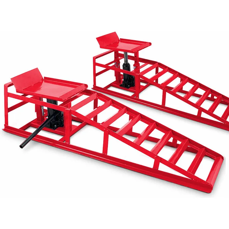 Bituxx - 2 Auto PKW Auffahrrampen mit Wagenheber Wartungsrampe Hebebühne 2000kg in Rot