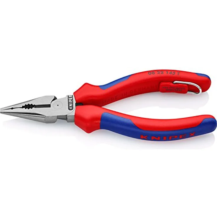 KNIPEX 08 22 145 T Spitz-Kombizange schwarz atramentiert mit Mehrkomponenten-Hüllen, mit integrierter Befestigungsöse zum Anbringen einer Absturzsicherung 145 mm