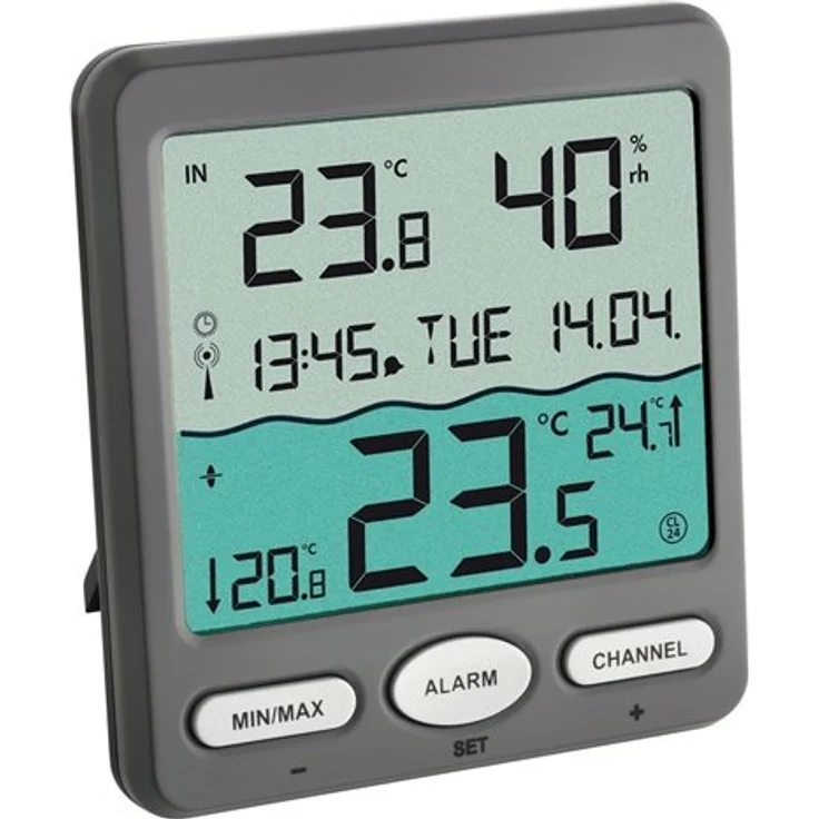 TFA Dostmann TFA Venice 30.3056.10, zur Überwachung der Wassertemperatur in Pool, Teich oder Whirlpool Digitales Funk-Poolthermometer, Kunststoff, Grau – Bild 1
