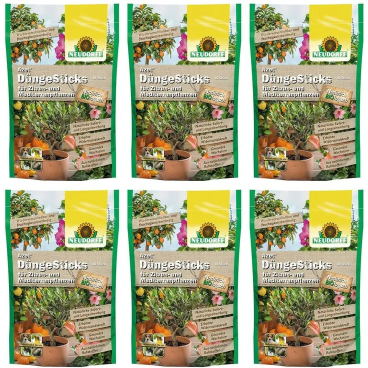 Neudorff 6 x 40 (240 Stk) Azet DüngeSticks für Zitruspflanzen NPK-Dünger 8-2-5