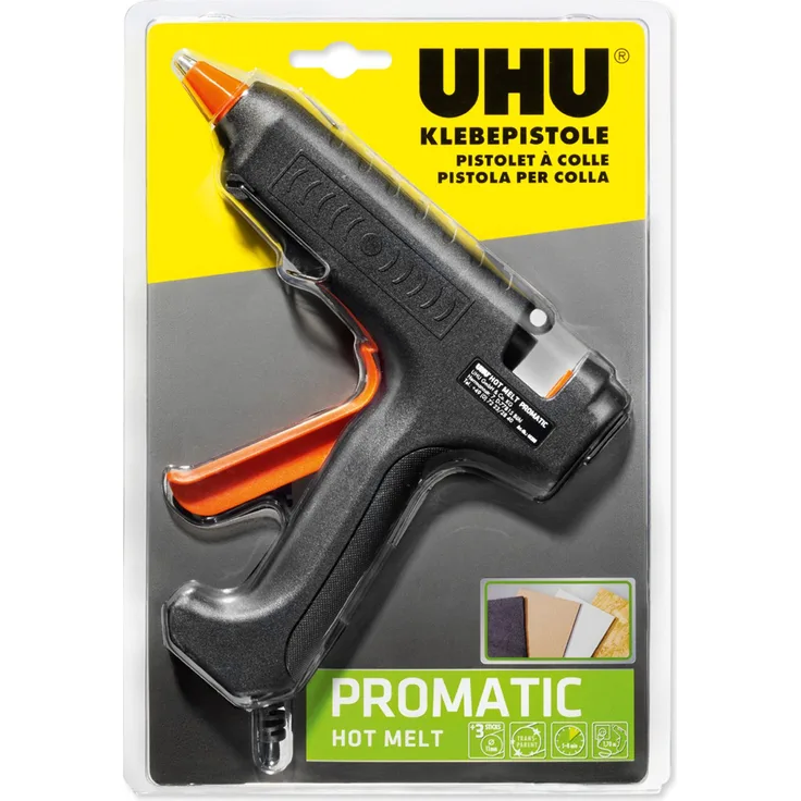 UHU Heißklebepistole Promatic Hot Melt, mit hoher Klebeleistung für Bastel- und Reparaturarbeiten, inkl. 3 Patronen