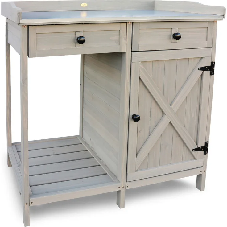 HABAU Pflanztisch mit Unterschrank und Schubladen, grau, 98 x 48 x 95 cm