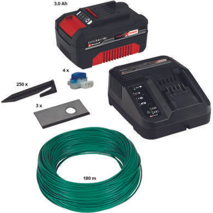Einhell Mähroboter-Zubehör Installations Kit 800 m² (für Mähroboter FREELEXO, Rasenflächen bis 800 m², inkl. 3 Ah Power X-Change Akku, 3 Klingen, 180 m Begrenzungsdraht)