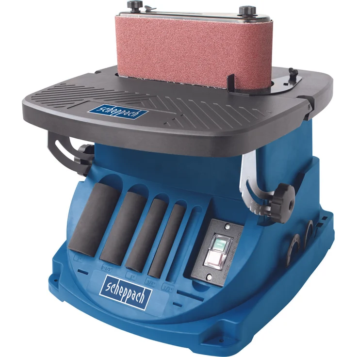 Scheppach oszillierender Spindelschleifer OSM600 (Spindelschleifmaschine mit 450 Watt, neigbar bis 45°, Alu-Tisch, Oszillationshub 16 mm) inkl. 5 Schleifhülsen & 4 gummierten Schleifwalzen – Bild 2