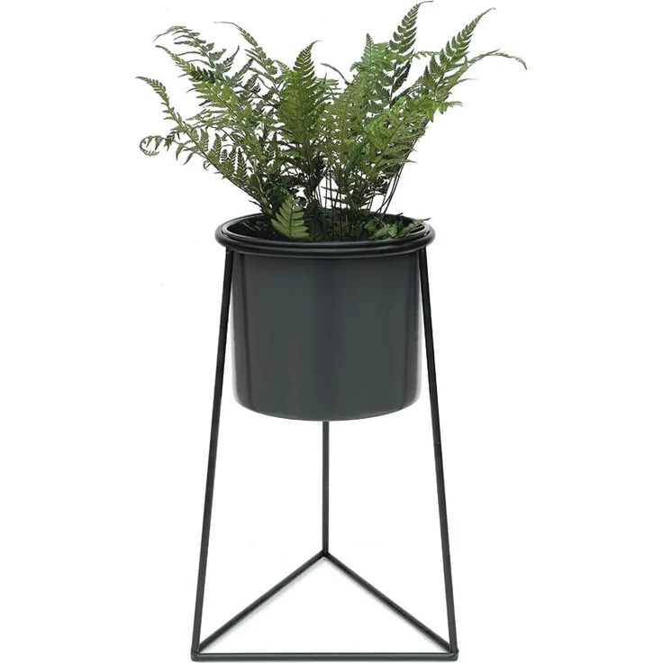 Blumenhocker mit Topf Metall Schwarz L 45 cm Blumenständer 96052 Blumensäule Modern Pflanzenständer Pflanzenhocker - Dandibo