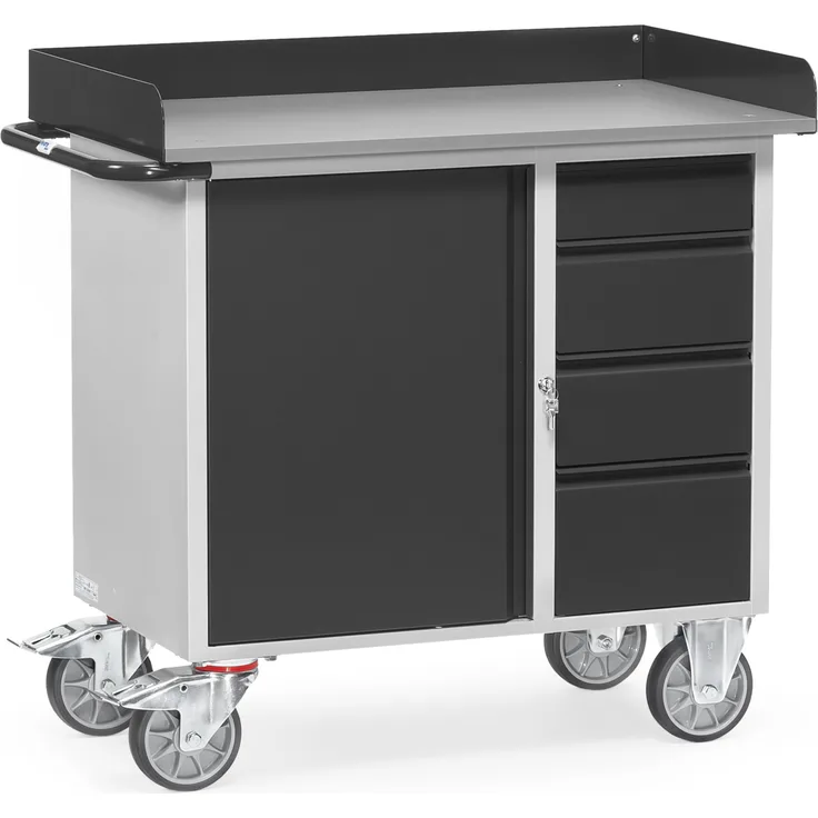 Fetra Werkstattwagen mit Schrank und 4 Schubladen mit Abrollrand Grey Edition