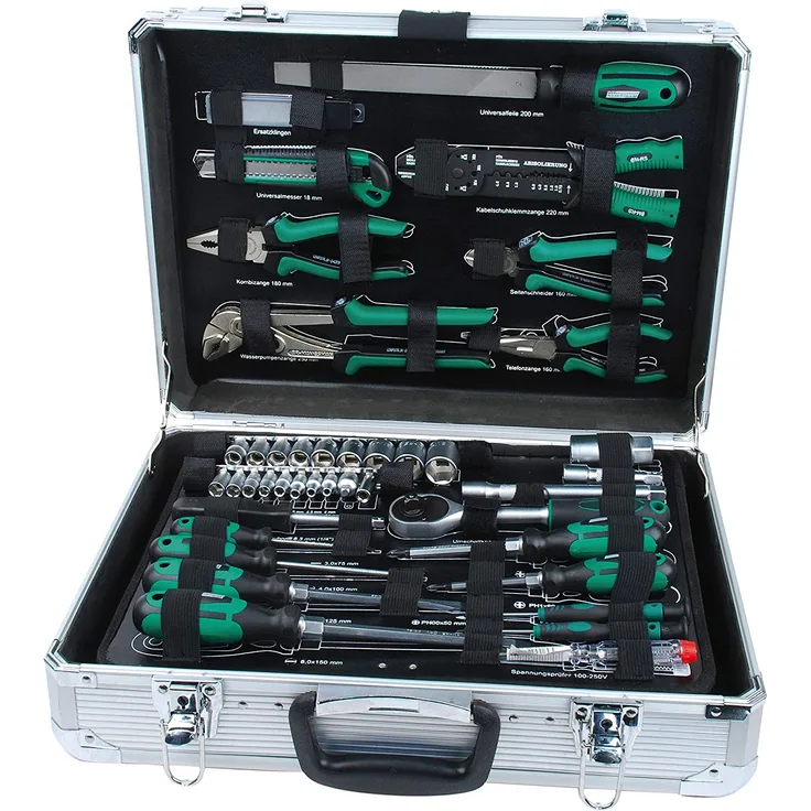 Brüder Mannesmann M29075 Alu-Werkzeugkoffer bestückt, 108-tlg, 3 Lagen mit Unterteil