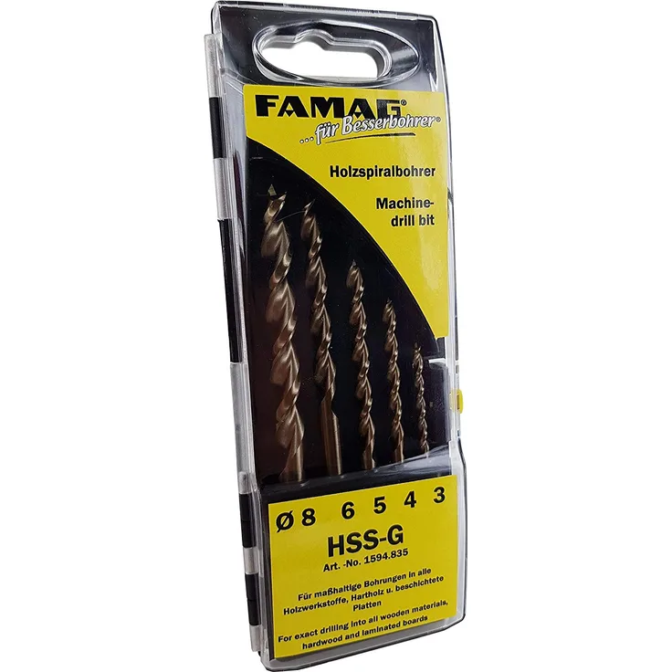 FAMAG Holzspiralbohrersatz 5-teilig D=4,5,6,8,10mm in Kassette