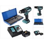 Makita DHP485RF1 Akku Schlagbohrschrauber 18 V 50 Nm Brushless + 1x Akku 3,0 Ah + Ladegerät + 40 tlg. Bit Set