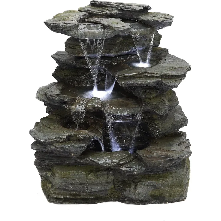 Köhko 11002 Springbrunnen Greifenstein Gartenbrunnen in Naturstein-Optik mit LED-Beleuchtung, 8 liters