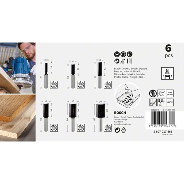 Bosch Professional 6tlg. Nutfräser Set (für Holz, Zubehör Oberfräsen mit 8 mm Schaft) – Bild 3