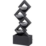 dobar Großer Design Gartenbrunnen mit Pumpe und LED´s, XL-Brunnen mit 4 Wasserschalen aus Kunststein, Grau, 41,5 x 20,5 x 100,5 cm