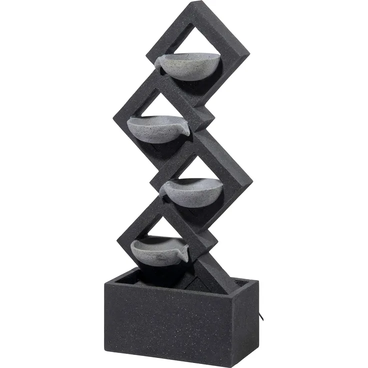 dobar Großer Design Gartenbrunnen mit Pumpe und LED´s, XL-Brunnen mit 4 Wasserschalen aus Kunststein, Grau, 41,5 x 20,5 x 100,5 cm