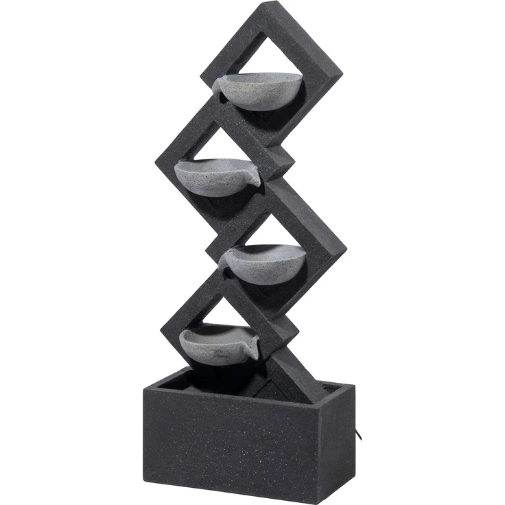 dobar Großer Design Gartenbrunnen mit Pumpe und LED´s, XL-Brunnen mit 4 Wasserschalen aus Kunststein, Grau, 41,5 x 20,5 x 100,5 cm – Bild 1