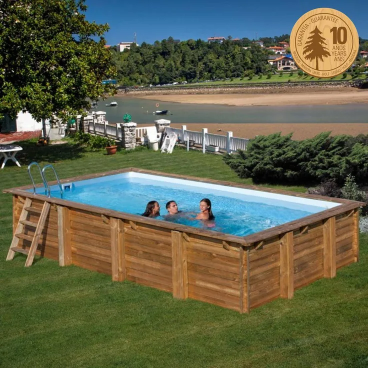 PCS Pool Komplettset aus Echtholz Braga Rechteck 815 x 420 x 146 cm