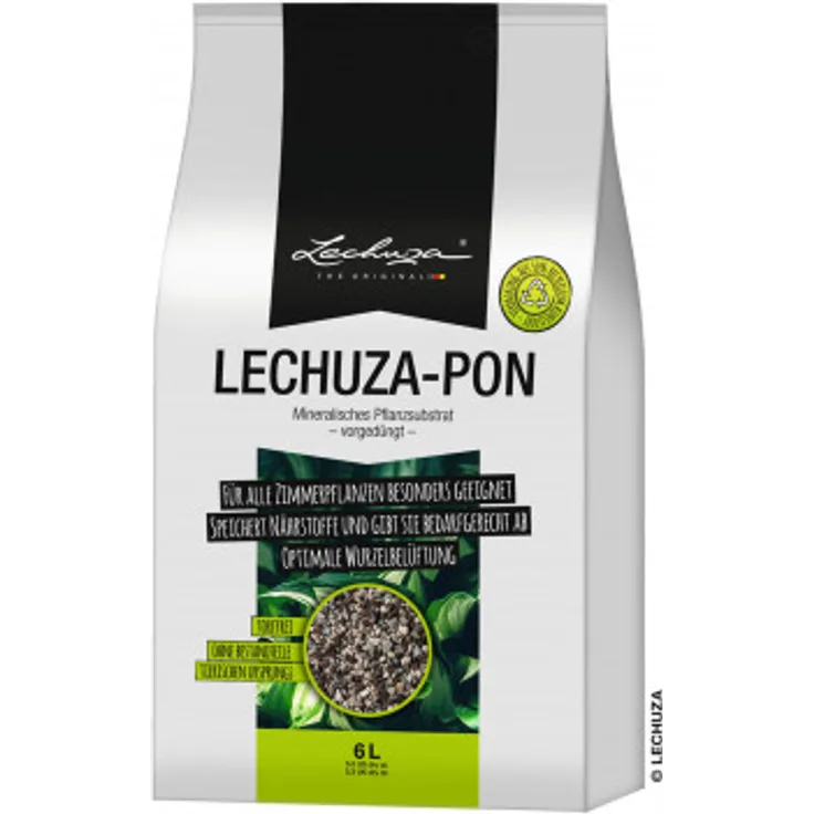 LECHUZA PON Pflanzsubstrat, 6 l, Mineralgestein, Allergiker geeignet, Inklusive Langzeitdünger, Alternative zu herkömmlicher Erde, 19561