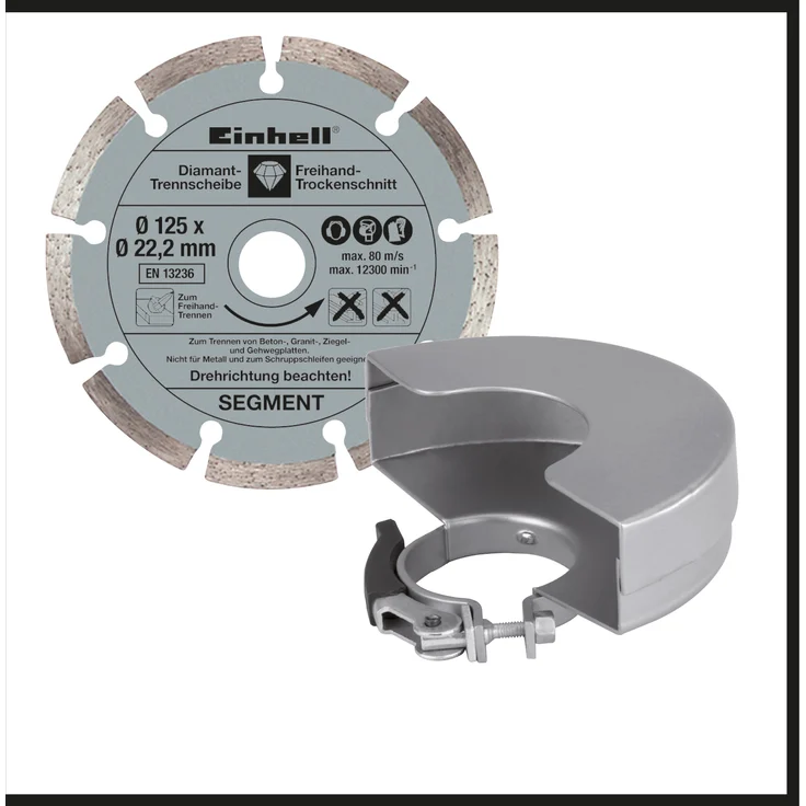 Einhell Winkelschleifer TE-AG 125-750 Kit (750 W, Scheiben-Ã˜ 125 mm, Schlüssel im Zusatzhandgriff, inkl. Dia-Trennscheibe, Scheibenschutz, im Koffer) – Bild 2