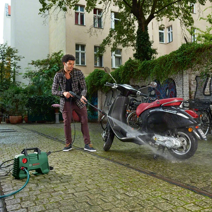 Bosch DIY EasyAquatak 120 Hochdruckreiniger 3 x Düse, Hochdruckpistole, transparenter Wasserfilter, 5 m Kabel, 5 m Schlauch, Karton, 1500 Watt, Druck: 120 bar, max. Fördermenge: 350 l-h – Bild 5