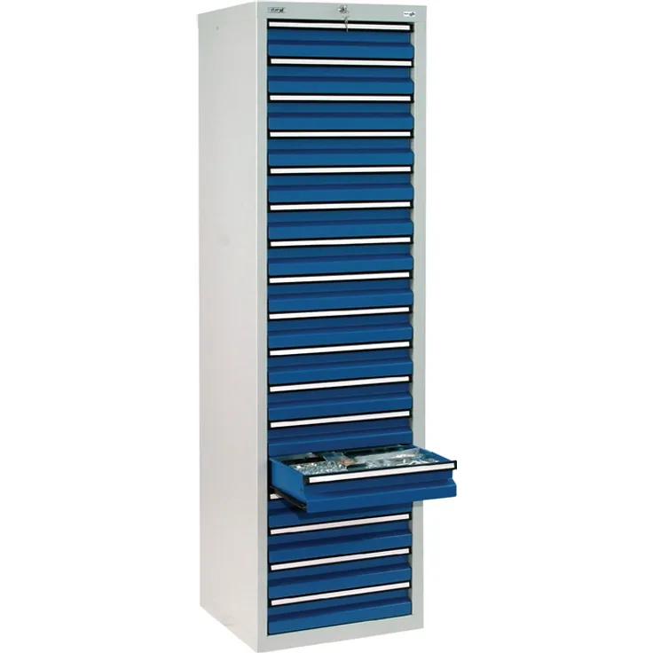 Schubladenschrank H1800xB500xT500mm lichtgrau/enzianblau 15 Schubl.