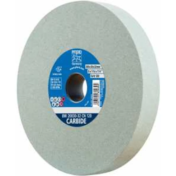 PFERD Schleifbockscheibe, 200x30x32mm, Ausführung CARBIDE, Korngröße 120, Siliciumcarbid, 39008458 – Schleifscheibe für das Bearbeiten harter Materialien mit integrierten Reduzierhülsen (25-20-16mm) – Bild 1