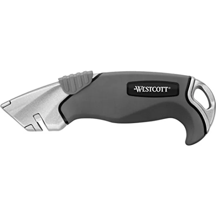 Westcott E-84023 00 Sicherheits-Cutter Aluminum Alloy mit Softgrip-Griff, Klingenbreite 18 mm, grau-schwarz