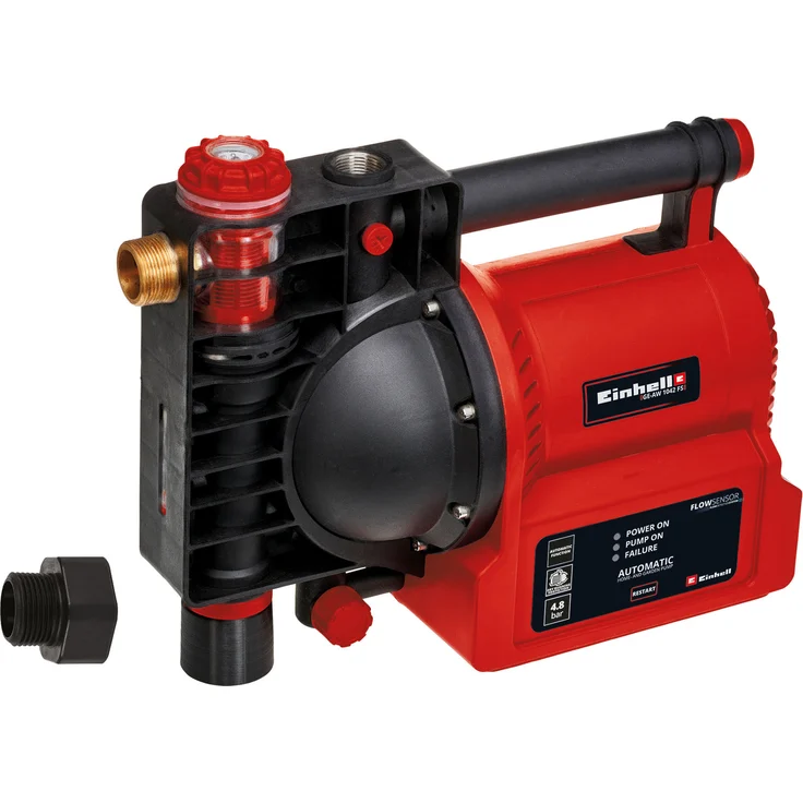 Einhell Hauswasserautomat GE-AW 1042 FS (1.050 W, 4200 l/h Fördermenge, 4.8 bar Förderdruck, Wasserfüll--Schmutz--Sauganzeige, Trockenlaufsicherung, Flow-Sensor, Thermo--Brühschutz, Rückschlagventil) Hauswasserautomat 8 m|38 m – Bild 1