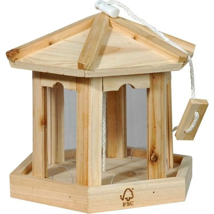 Pflanzen Kölle - Vogelhaus Pavillon 6-Eck hängend, FSC-Holz und Acrylglas, ca. 19 x 18 x 18 cm
