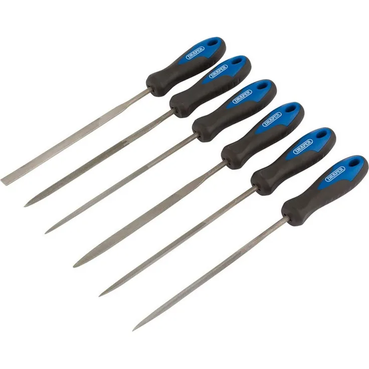 DRAPER Tools NF-Set-B Soft Grip Nadelfeilen-Set, Blau, 140 mm, Set 6 Stück