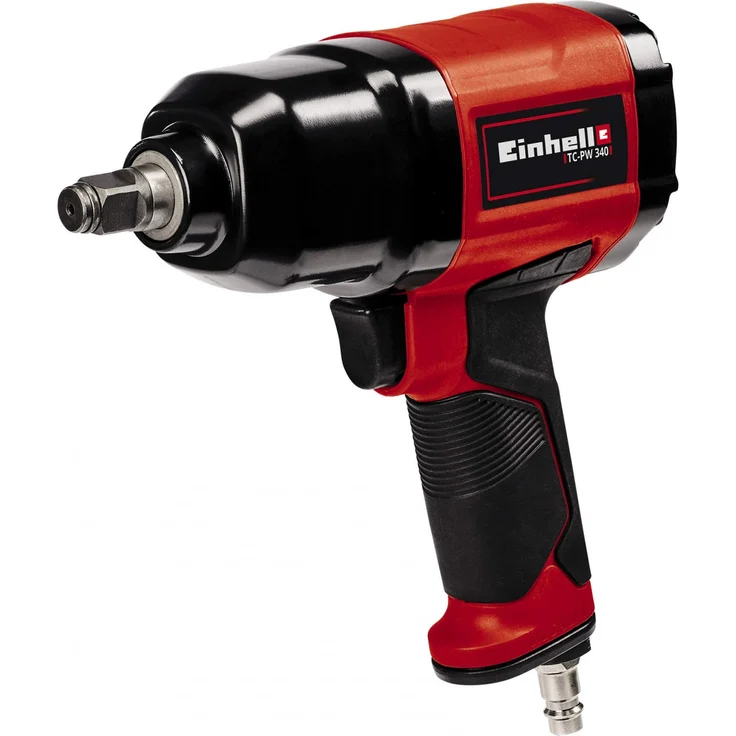 Einhell Druckluft-Schlagschrauber TC-PW 340 (max. Drehmoment 340 Nm, max. 6.3 bar, Links--Rechtslauf, gummierter Griff, inkl. 8 Stecknüsse, Ölflasche (leer), Stecknippel, Transportkoffer) – Bild 1