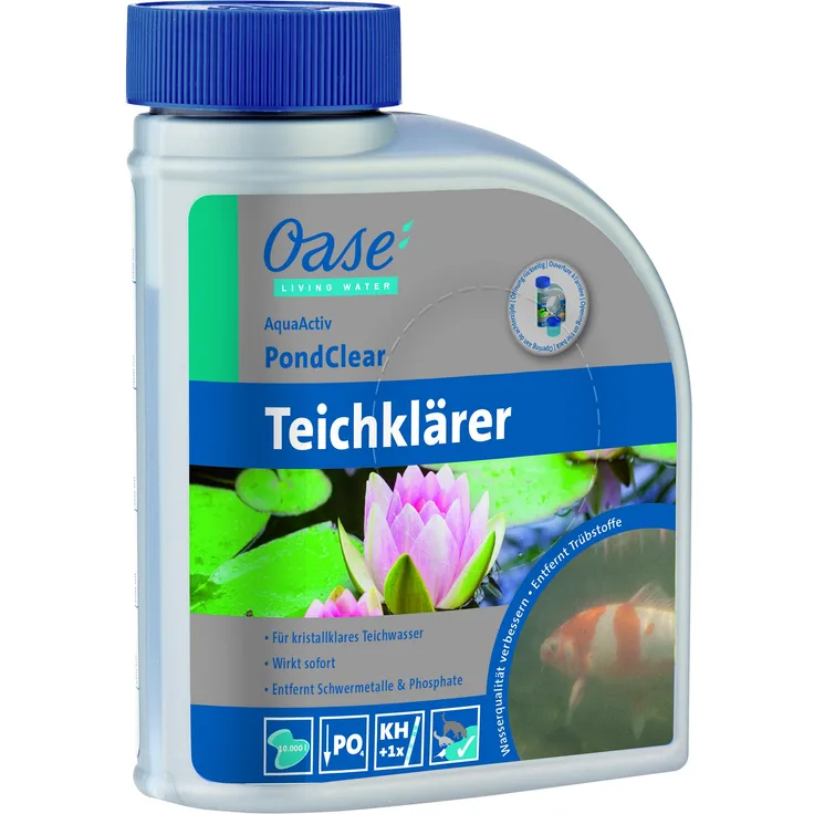 Oase 43140 AquaActiv PondClear Teichklärer 500 ml - sofort wirkende Teichpflege bindet Schwebealgen und wirkt gegen nicht filtrierbare Verunreinigungen im Teich Schwimmteich Koiteich