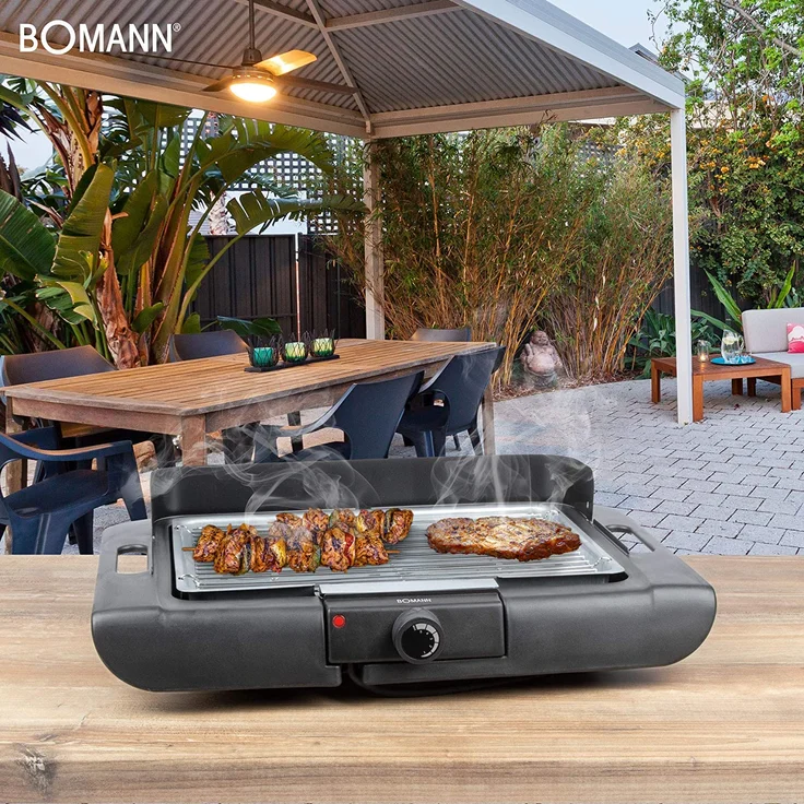 Bomann BQS 2244 CB, Barbecue-Standgrill, Verchromter Grillrost, Metallauffangschale, Windschutz, Grillfläche: 35,5 x 24,5 cm, 2000 Watt – Bild 3