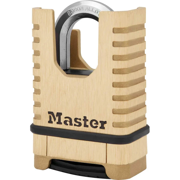Master Lock Hochleistungs-Vorhängeschloss aus Massivmessing [geschlossener Bügel][Zahlenschloss] M1177EURD rostbeständig, sehr widerstandsfähig und wasserfest, messing – Bild 1