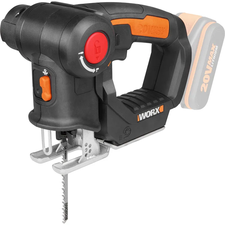 WORX WX550.9 Stichsäge zum Schneiden von Holz, Stahl & PVC, 2-in-1 Universalsäge mit Stich- & Säbelsäge & schneller Umstellung, mit Staubbläser & Pendelhub, ohne Akku & Ladegerät