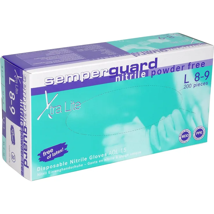 Semperguard 816780237/3000001619 XtraLite Einmalschutz und Untersuchungshandschuh aus Nitrillatex, puderfrei, Größe L, 8-9, Lavendelblau (200 er-Pack)
