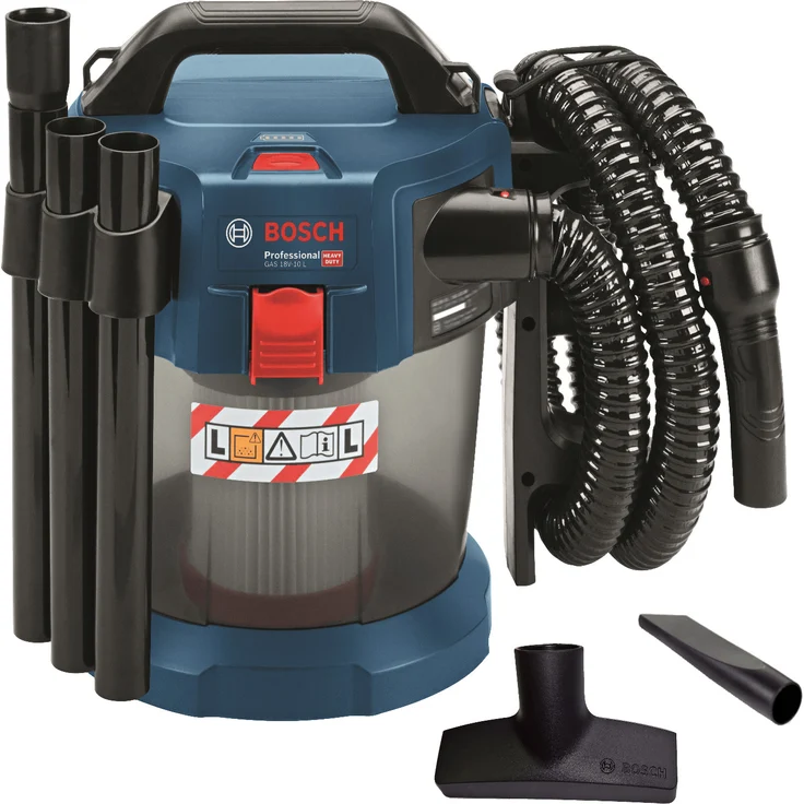 Bosch Professional 18V System Akku Staubsauger GAS 18V-10 L (ohne Akkus und Ladegerät, mit Flachfaltenfilter, Bodendüse, Fugendüse, 1,6 m Schlauch, Volumenstrom bis zu 24 l-sec (Turbine)) – Bild 1