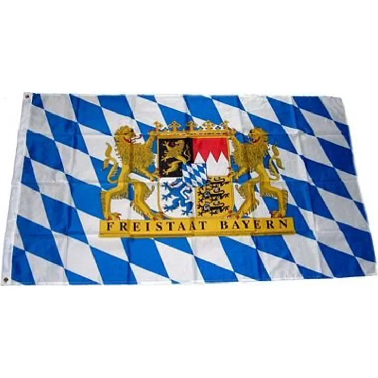 MM Freistaat Bayern Löwe Schrift Flagge-Fahne, wetterfest, mehrfarbig, 250 x 150 x 1 cm, 16284