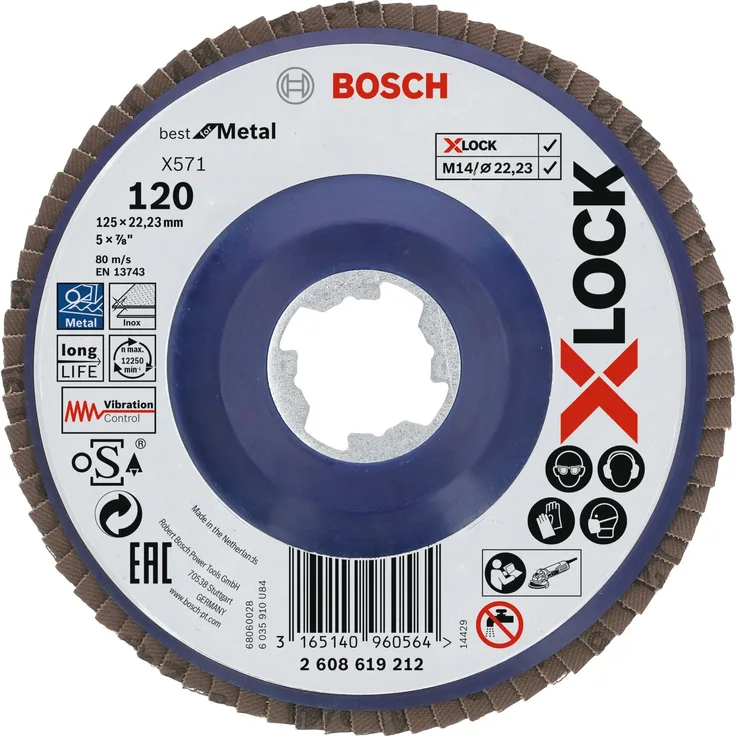 Bosch Professional gerade Fächerschleifscheibe Best (für Metall, X-LOCK, X571, Ø125 mm, Körnung K120, BohrungsØ 22,23mm) - Preisvergleich
