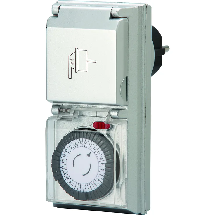 UNITEC 48435 Tageszeitschaltuhr analog innen mit integriertem Kinderschutz, Silber, IP: 44,
