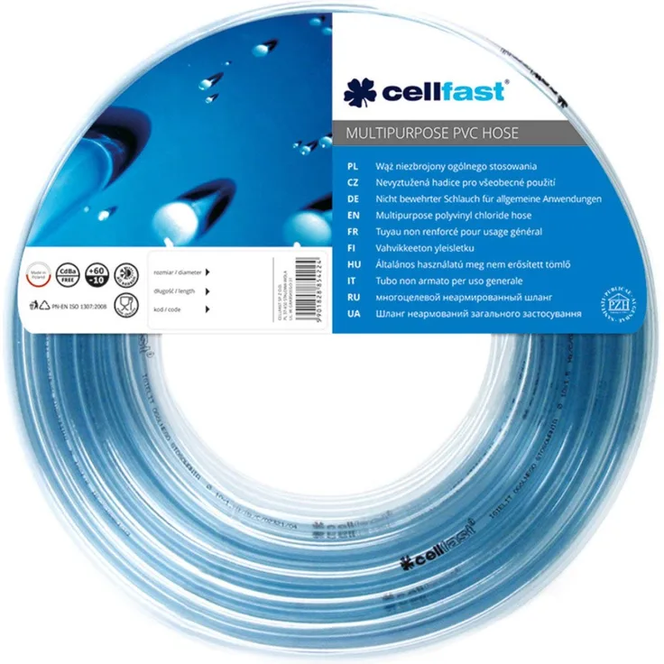 Cellfast Universalschlauch mit Einlage, flexibler PVC Schlauch mit Textilverstärkung zum Durchleiten unter Druck, 12,5x3mm, 50m, 20-106