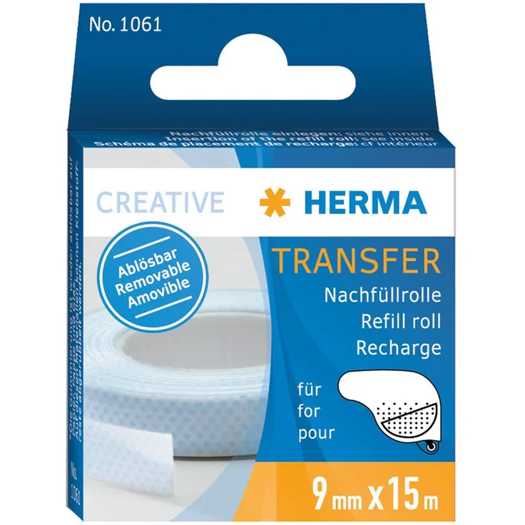 HERMA 1061 Nachfüllrolle für Kleberoller, ablösbar (15 m x 9 mm) selbstklebende Nachfüllkassette mit doppelseitigen Klebepunkten für Fotos, Basteln, Schule und Büro