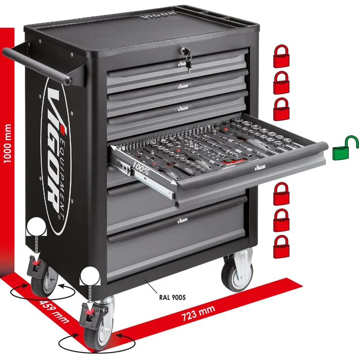 Vigor Werkstattwagen mit 262 Werkzeugen (V4219)