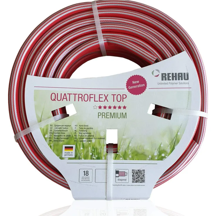 REHAU Premium-Gartenschlauch QUATTROFLEX TOP, sehr flexibel, kein verdrehen, extrem druckfest, 13mm (1/2) 30m