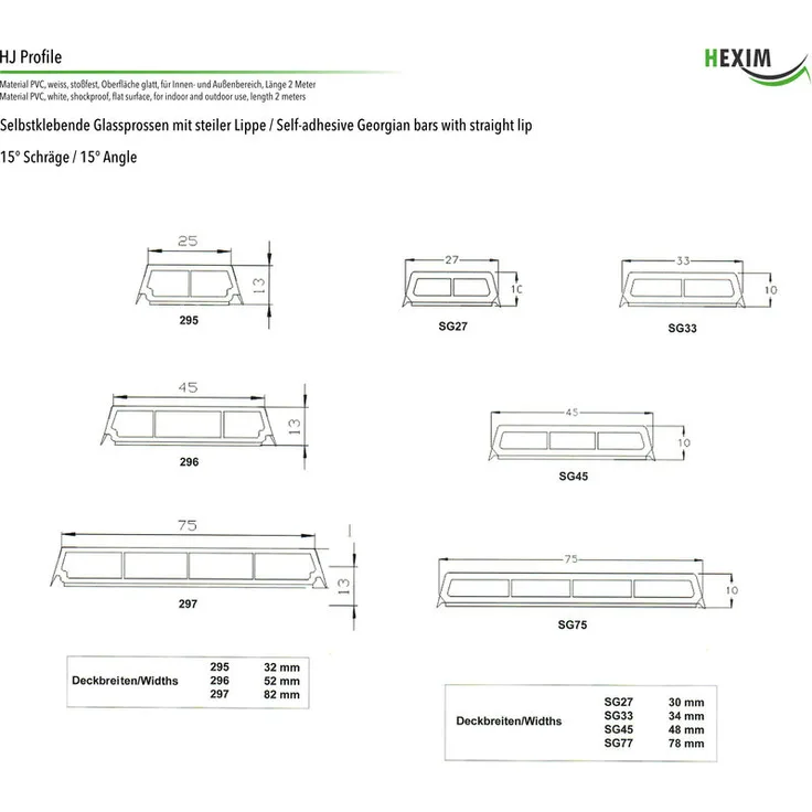 Glassprossen PVC weiß 1-2m - Weichlippe grau & schwarz, selbstklebend - HJ:296 - 45x13mm - 15° Schräge, 2 Meter  schwarze Lippe