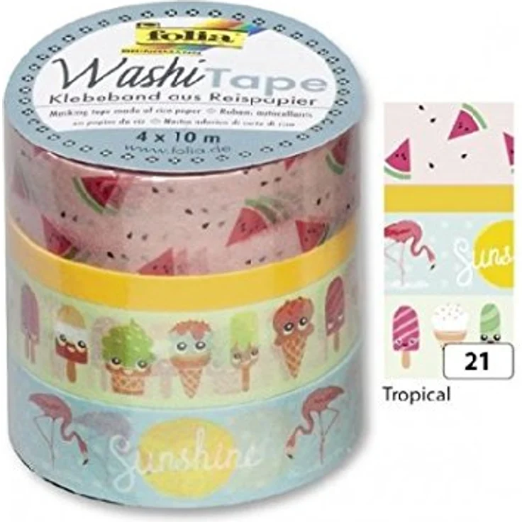 folia Deko-Klebeband Washi-Tape TROPICAL, 4er Set