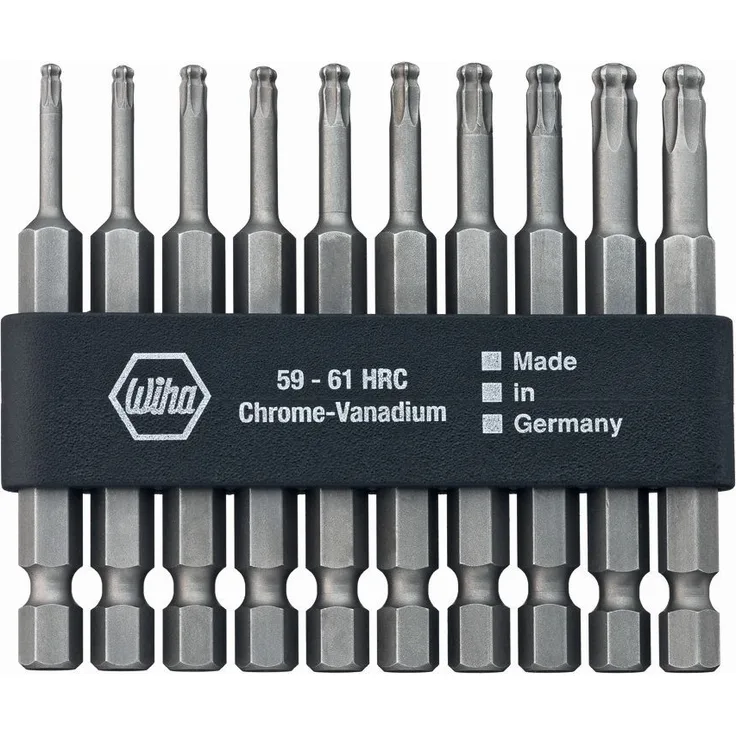 Wiha Bit Set Professional 70 mm TORX Kugelkopf, schwenkbar für schwer zugängliche Bereiche, 10-tlg. 1-4'' in Bitleiste (32804)