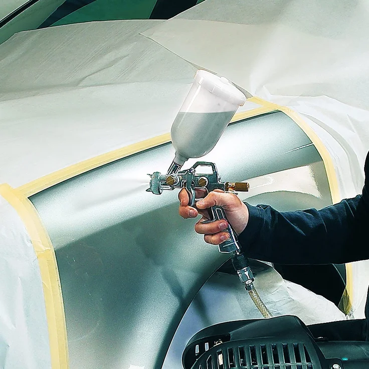 Original Einhell Farbspritzpistole mit Fließbecher (Kompressoren-Zubehör, max. 4 bar, Fließbecher 0,6 l, Mengenregler, umschaltbar zwischen Punktstrahl und Breitstrahl, drehbare Düse) – Bild 3