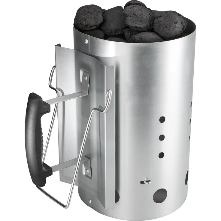 Bruzzzler Anzündkamin, Feuerkohleanzünder, Brennstarter, Kohleanzünder, mit Sicherheitsgriff aus Kunststoff und zweitem Klappgriff, Grillkohleanzünder Brennsäule, Grillkamin, 31 x 19,5 x 30,5 cm
